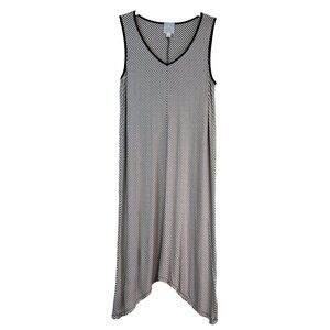 DB Sunday Womens Sleeveless Jersey Stretch Knit Dress Sz L Stripe Shark Bite Hem